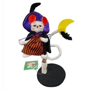 Annalee Halloween 2008 Flying Witch Mouse with Bat and Moon 6” 75th Anniversary